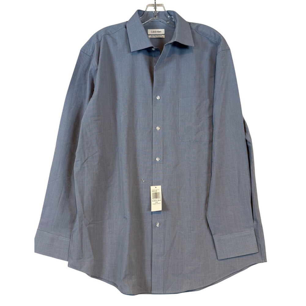 Calvin Klein Men Soft Multi-Stretch Regular Fit Dress Shirt Blue 16-16.5 L 32-33
